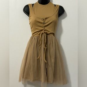 Beige tulle dress with halter top and adjustable breast area